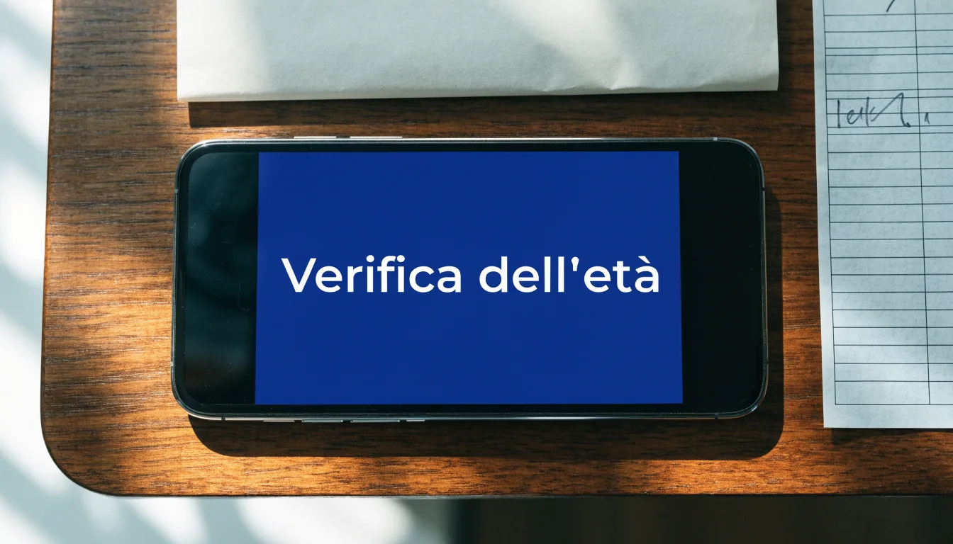 Un foglio di concessione in carta con un timbro rosso, appoggiato su una scrivania di legno accanto a una penna