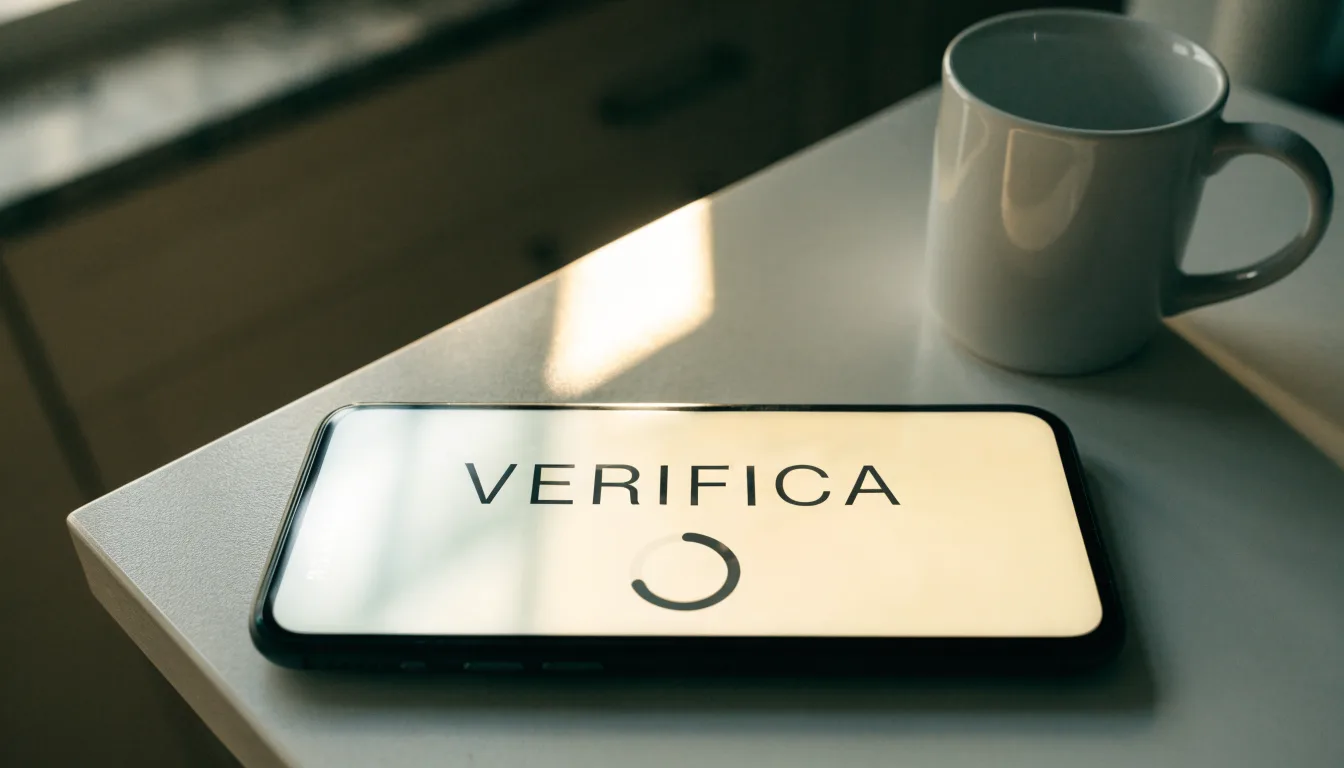 Un documento di identità appoggiato accanto a uno smartphone con un timer sullo schermo, su un tavolo da cucina