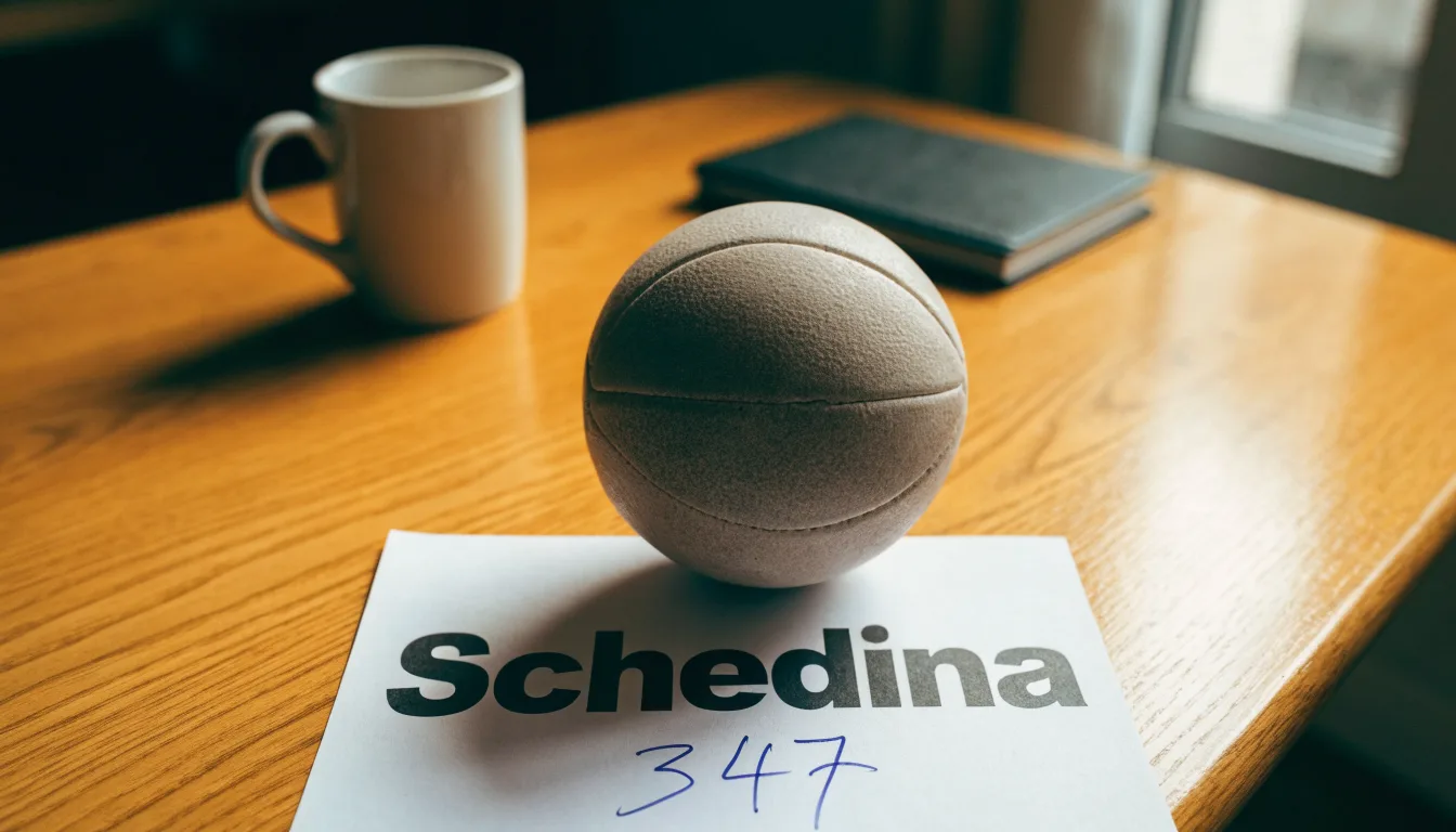 Un pallone da calcio appoggiato su una schedina bianca su un tavolo di legno, alla luce del giorno