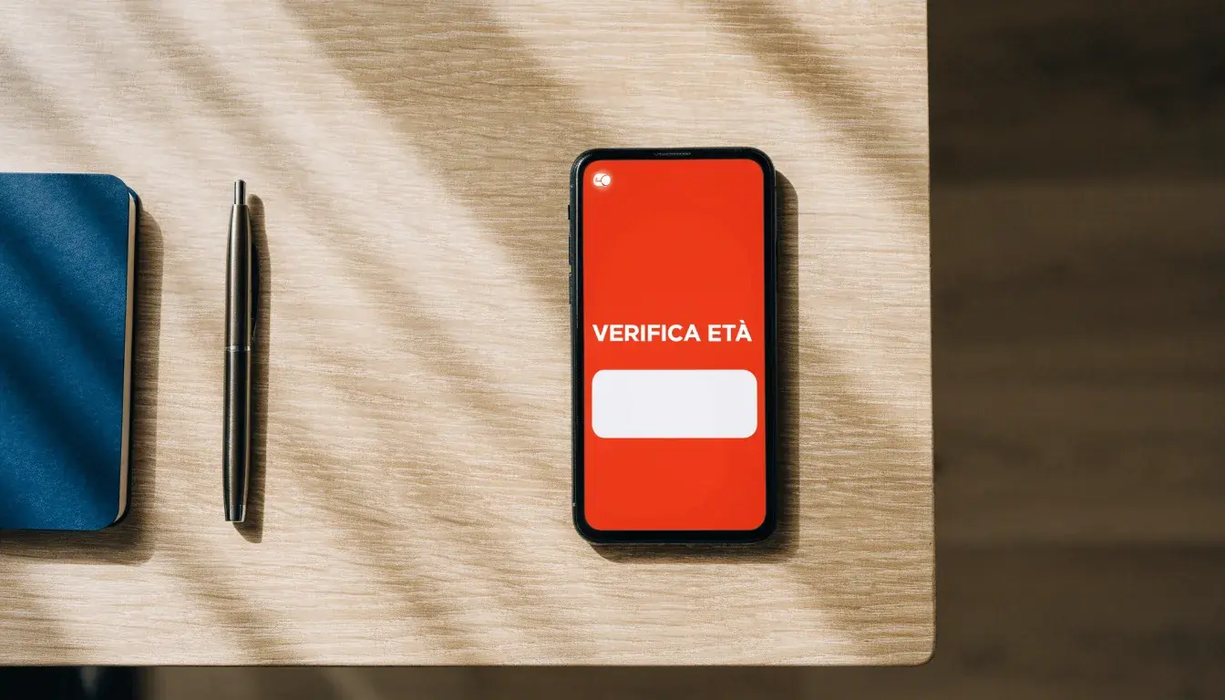 Un foglio di concessione in carta con un timbro rosso, appoggiato su una scrivania di legno accanto a una penna