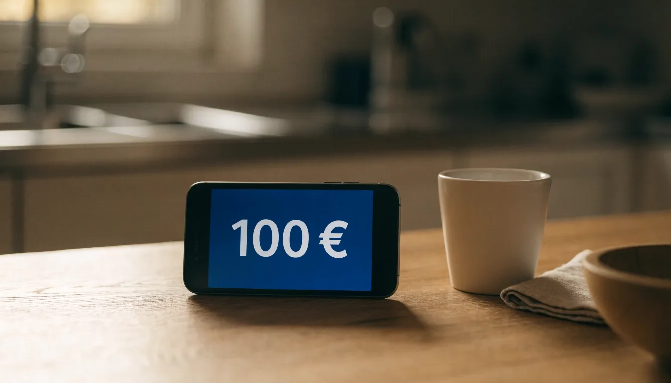 Un documento di identità appoggiato accanto a uno smartphone con un timer sullo schermo, su un tavolo da cucina